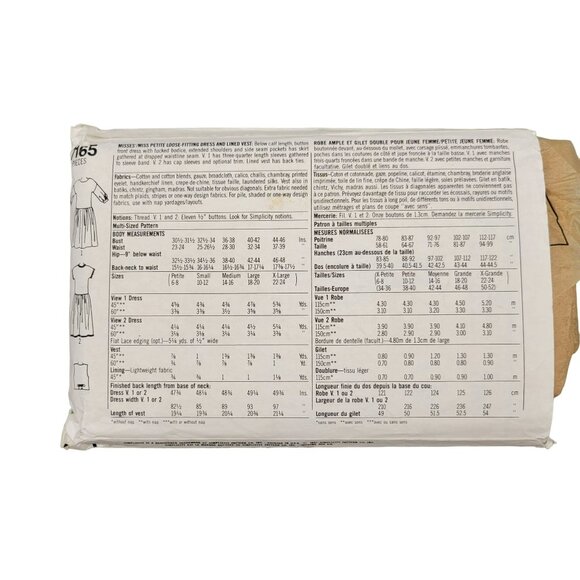 Simplicity Sewing Pattern #7165 Size A (PT-XL) Misses Miss Petite CUT - Picture 3 of 3